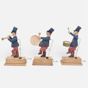 Wooden Marching Band Drummer Trumpet Drum Automation Moving Toy Vintage Folk Art